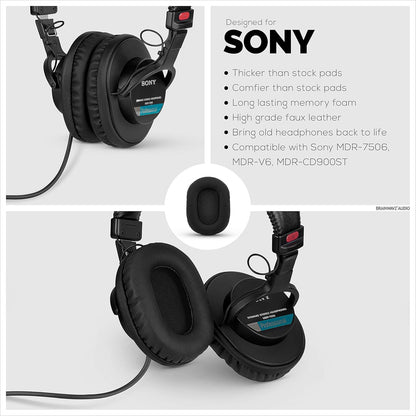 Replacement Earpads for Sony MDR 7506 Headphones - Quality Vegan Leather, Memory Foam Comfort, Long Lasting & Durable, Also Works with Headphones like Steelseries Arctis, ATH-M50X & More