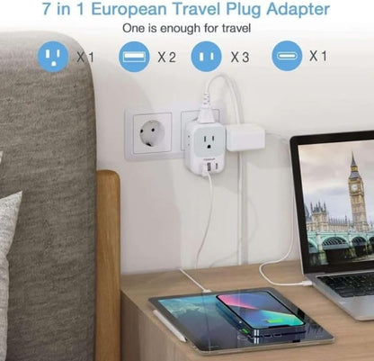 European Travel Plug Adapter Converter,  International Power Plug Converter with 2 USB, Type C Outlet Adaptor Charger for US to Most of Europe EU Iceland Spain Italy France Germany