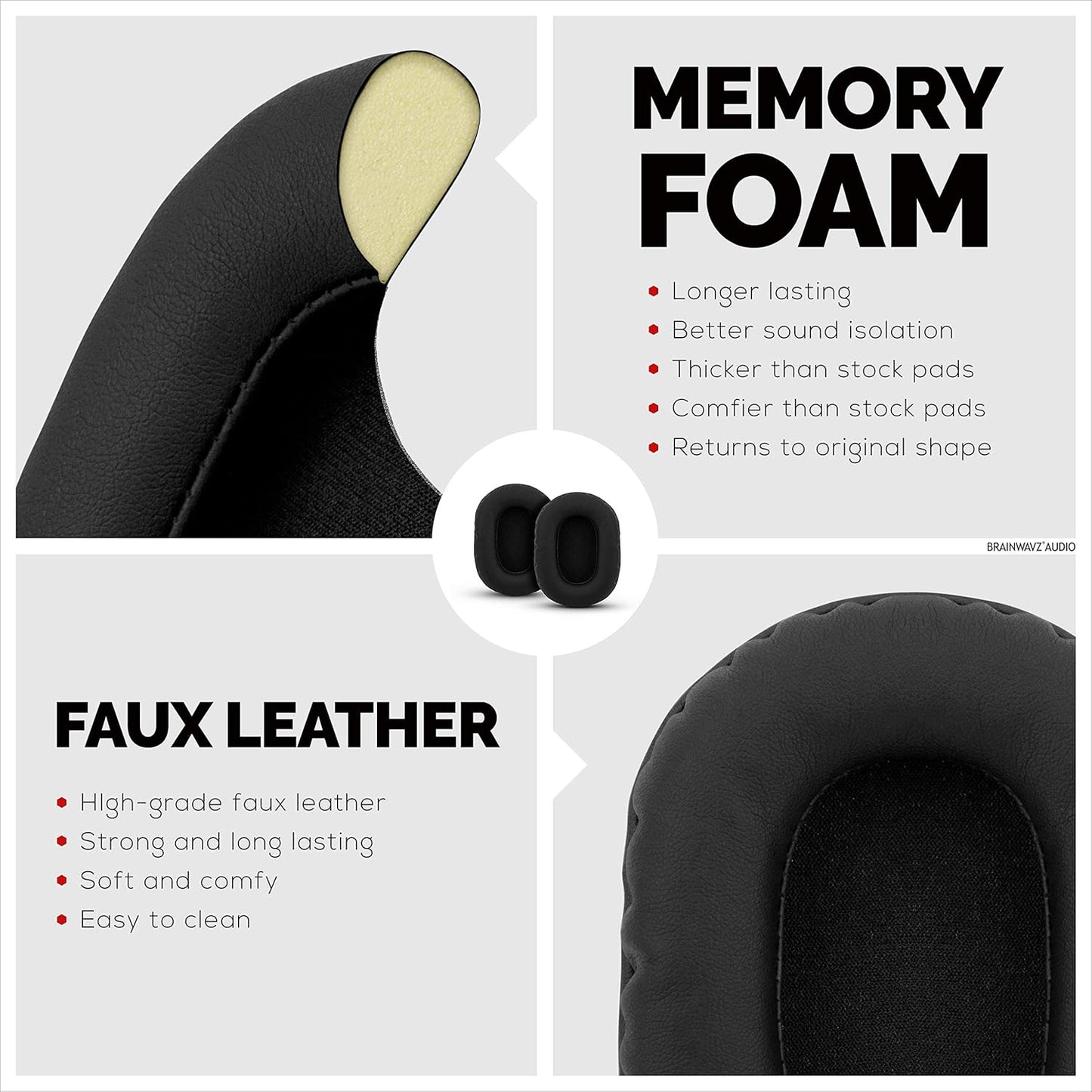 Replacement Earpads for Sony MDR 7506 Headphones - Quality Vegan Leather, Memory Foam Comfort, Long Lasting & Durable, Also Works with Headphones like Steelseries Arctis, ATH-M50X & More