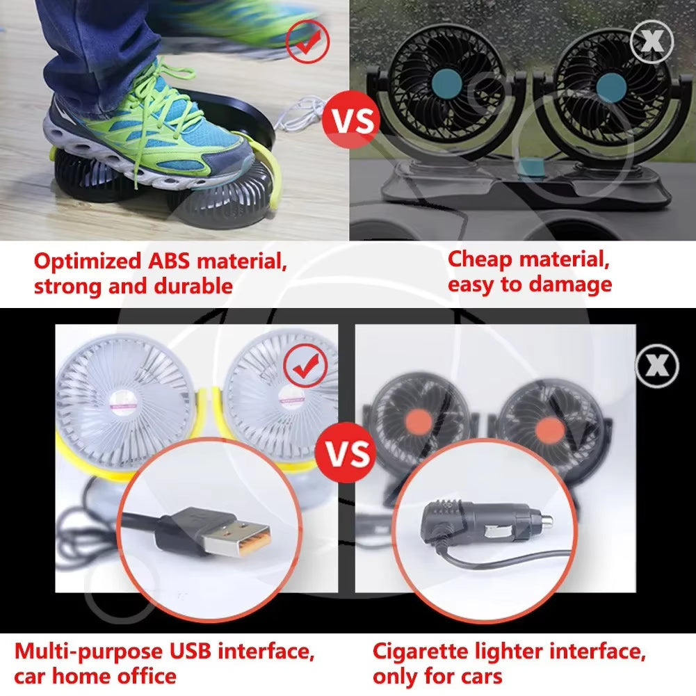 5V / 12V / 24V Car USB Fan Cooling Car Fan Dual Head Car Fan 3 Speeds Adjustable for Auto Cooler Air Fan Car Accessories Fan