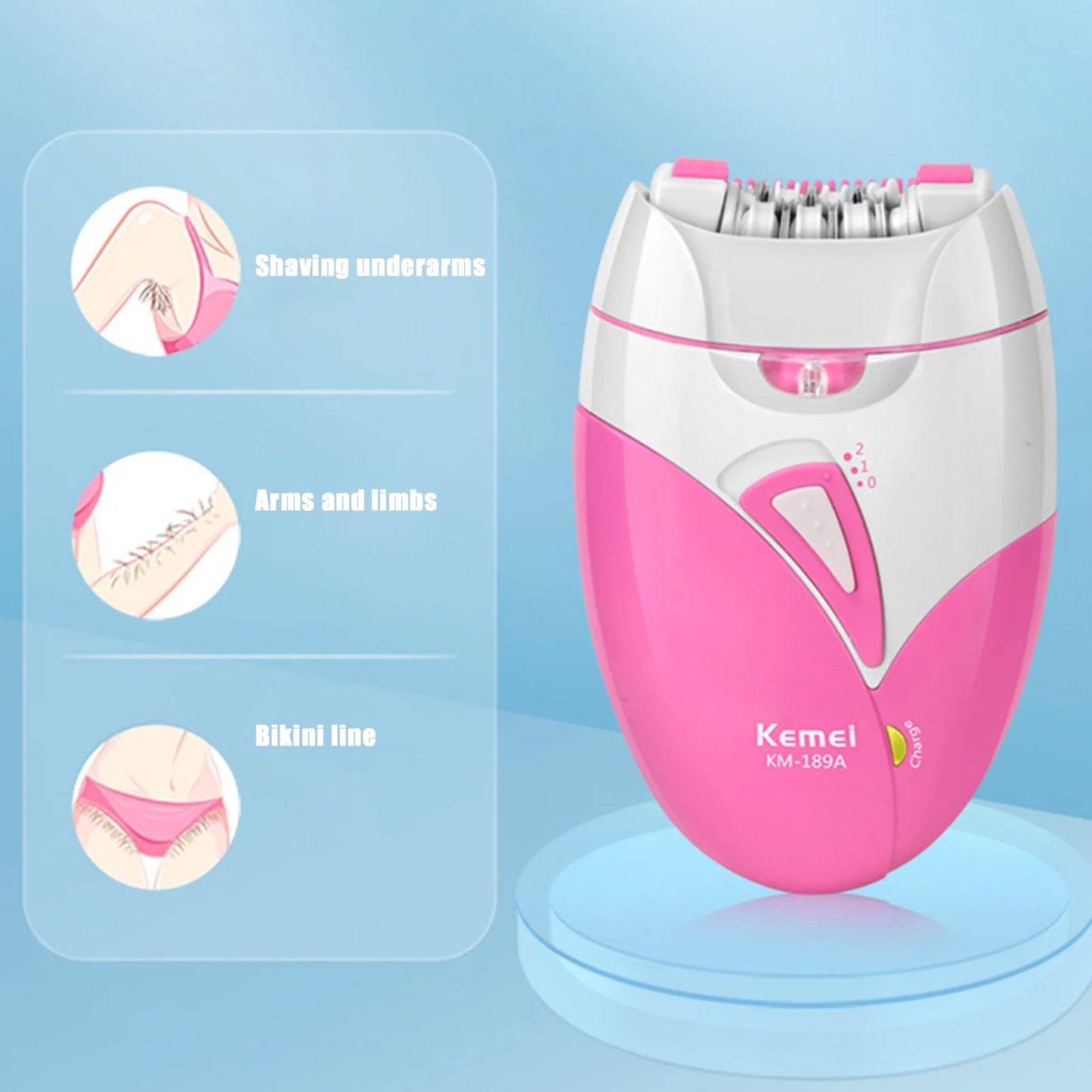 KM-189A Hair Epilator Electric Fast Rotating Detachable USB Rechargable Female Hair Trimmer for Women