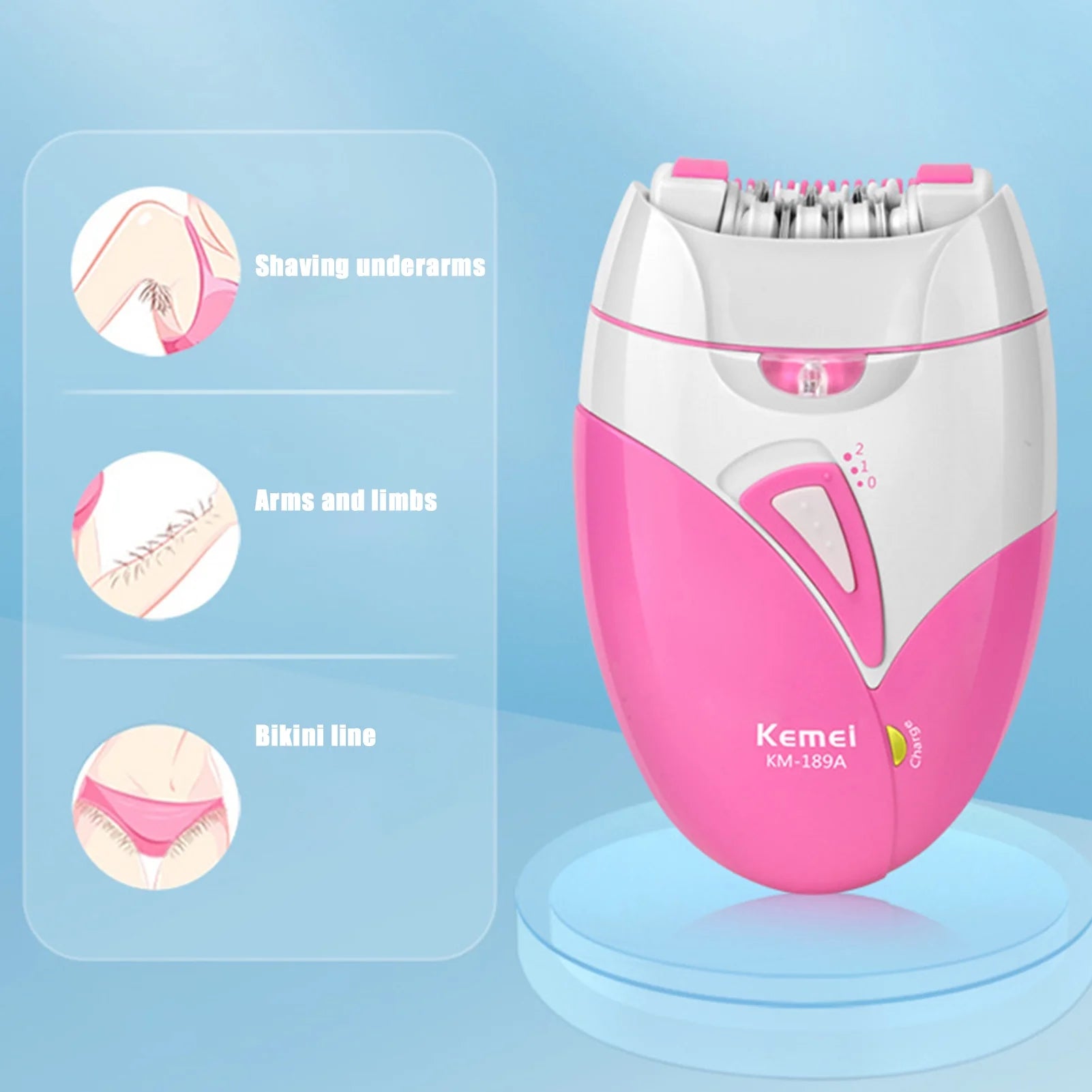 KM-189A Hair Epilator Electric Fast Rotating Detachable USB Rechargable Female Hair Trimmer for Women