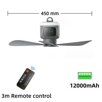 New USB Rechargeable Large Wind Ceiling Fan Removable Blades Night Lamp Lighting 8000Mah\12000Mah Capacity Household Outdoor Fan