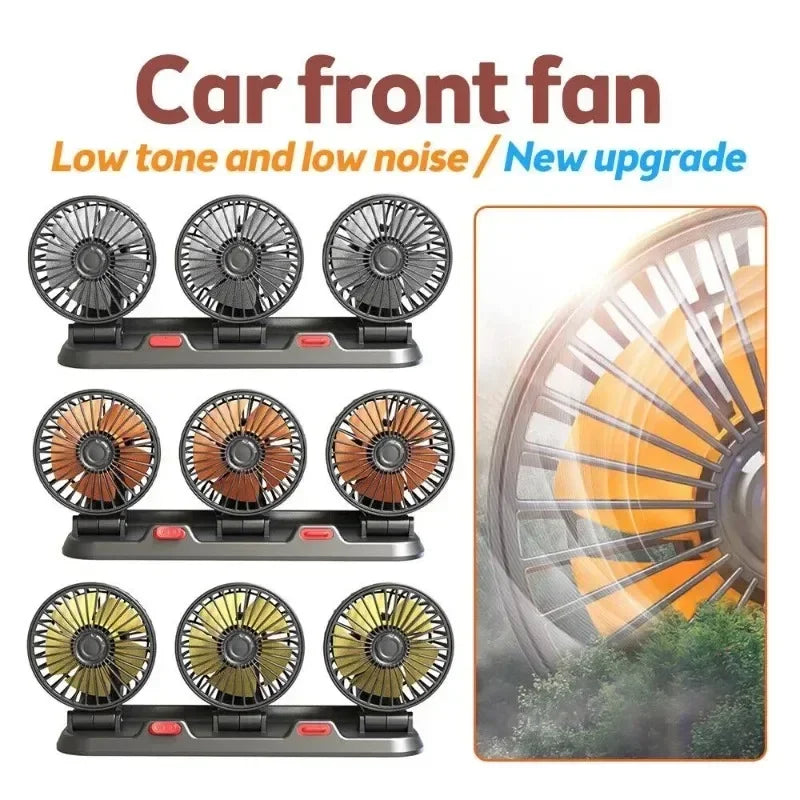 Car Fan 360° Adjustable 3 Head Air Fan Automotive Electric Fan Multi-Function USB/12V/24V Fan 2 Speeds Car Silent Fan for Home.