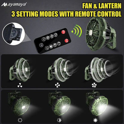Rechargeable Camping Fan with LED Light & Remote Control,  7800Mah Portable USB Lantern Tent Fan for Car Ceiling Green.