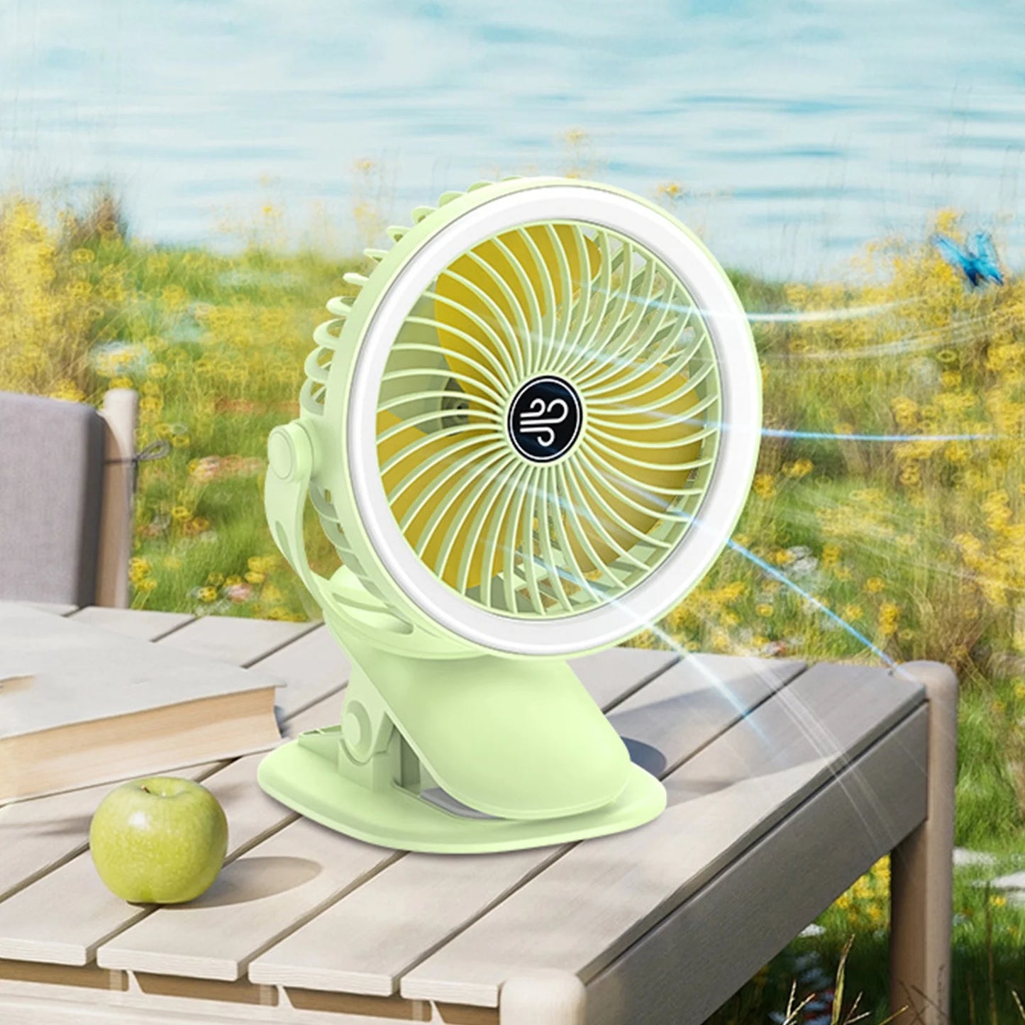 Home Kitchen Lighting Ceiling Fan Portable Fan Fan USB Rechargeable Fan with LED Light Clip Fan Versatile Fan Personal Desk Green.