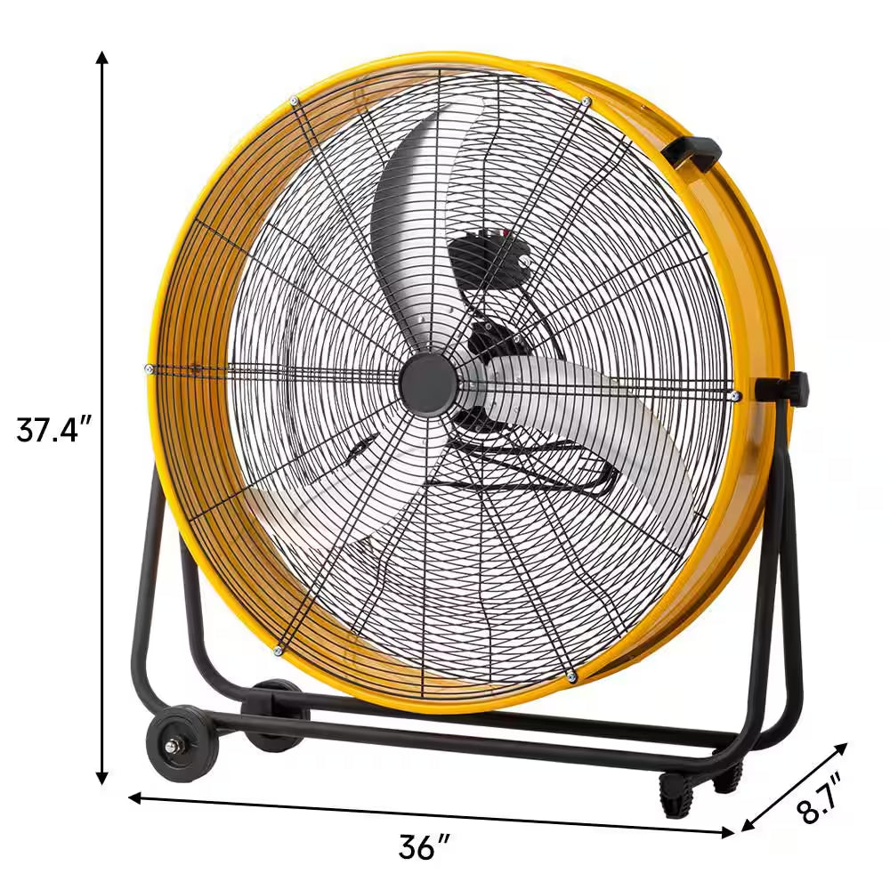 30 In. 3 Fan Speeds Floor Fan Drum Fan in Yellow