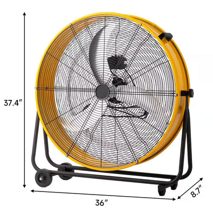 30 In. 3 Fan Speeds Floor Fan Drum Fan in Yellow
