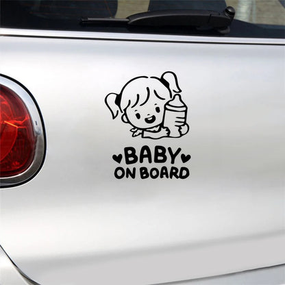 Universal Funny Stickers Car Cartoon Baby on Board Little Girl with Feeding Bottle Car Window Sticker Decal Carbon Fiber Vinyl