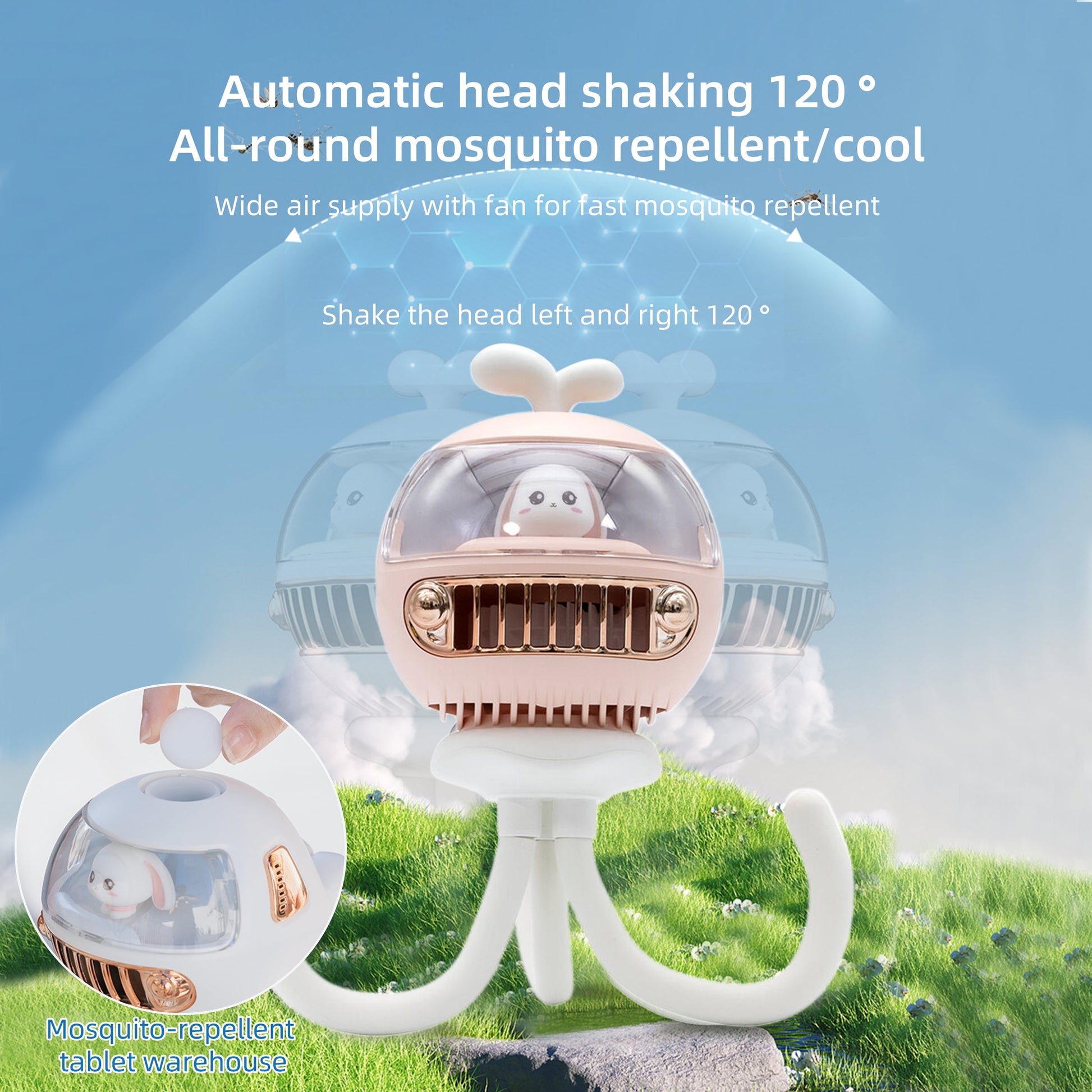 Rotatable Baby Stroller Fan with LED Light,3600Mah Rechargable Fan,Multifunction Portable Personal Fan for Stroller,4 Speeds,Pink.