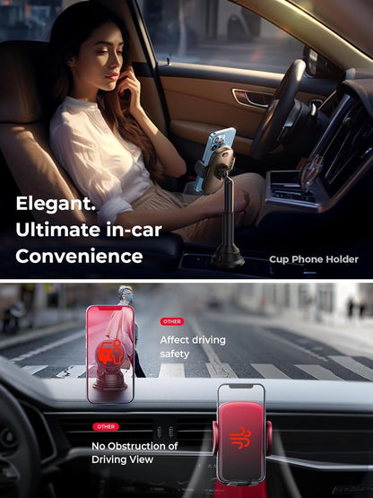 Cup Phone Holder No Shaking Phone Holder for Car, 360° Adjustable Iphone Holder for Car Accessories for Women Truck Jeep Golf for Iphone 16E 16 15 14 13 Pro Max Samsung S25 All 4-17'' Phone