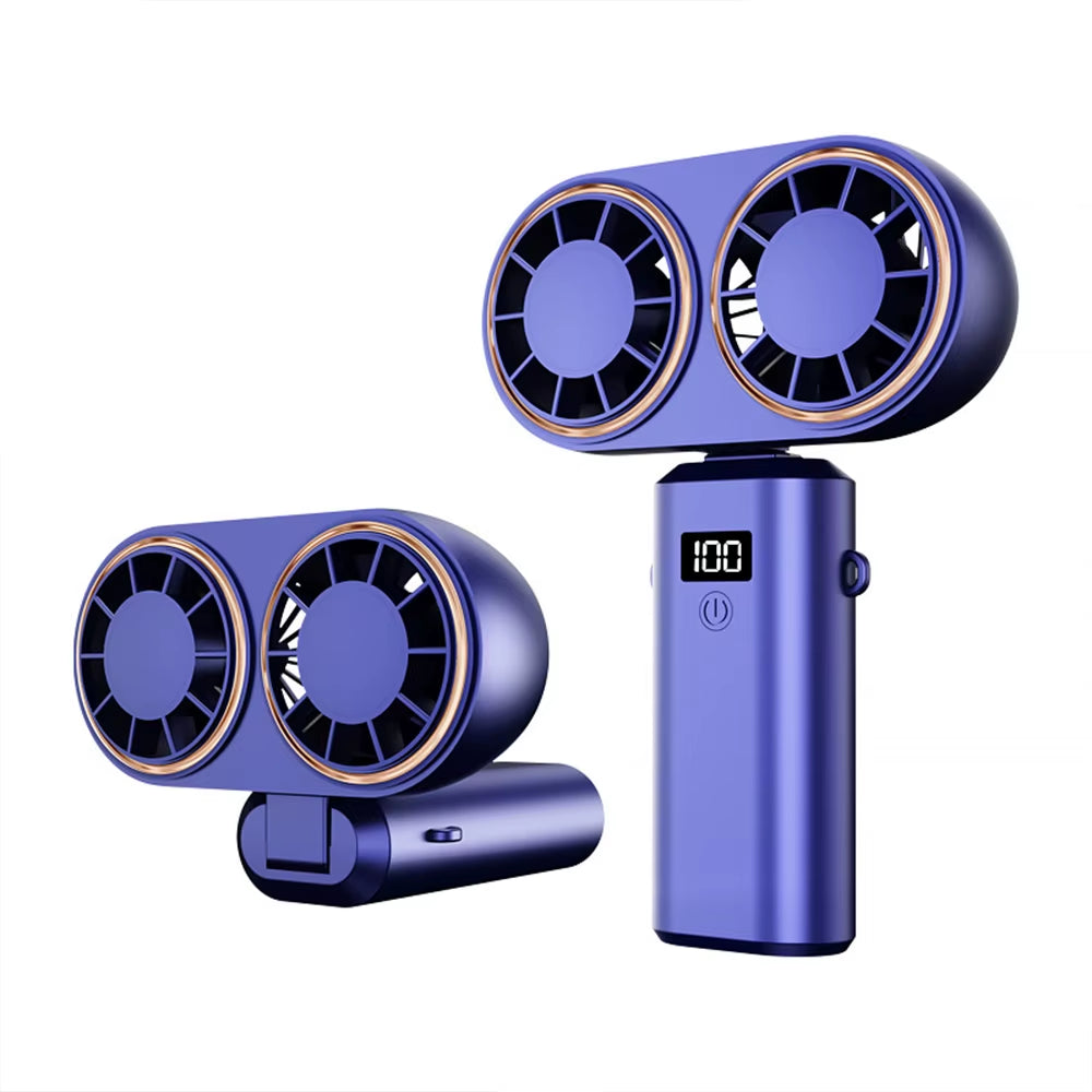 Handheld Personal Fan Compact Rechargeable Dual Fan Cooler Rechargeable Cooling Fan with Digital Display Personal Portable Fan.