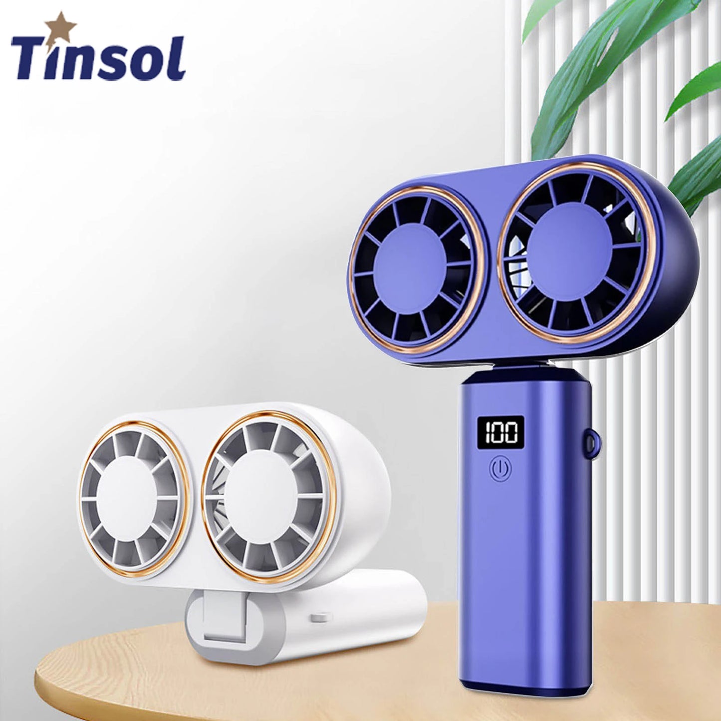 Handheld Personal Fan Compact Rechargeable Dual Fan Cooler Rechargeable Cooling Fan with Digital Display Personal Portable Fan.