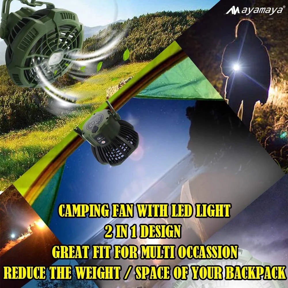 Rechargeable Camping Fan with LED Light & Remote Control,  7800Mah Portable USB Lantern Tent Fan for Car Ceiling Green.