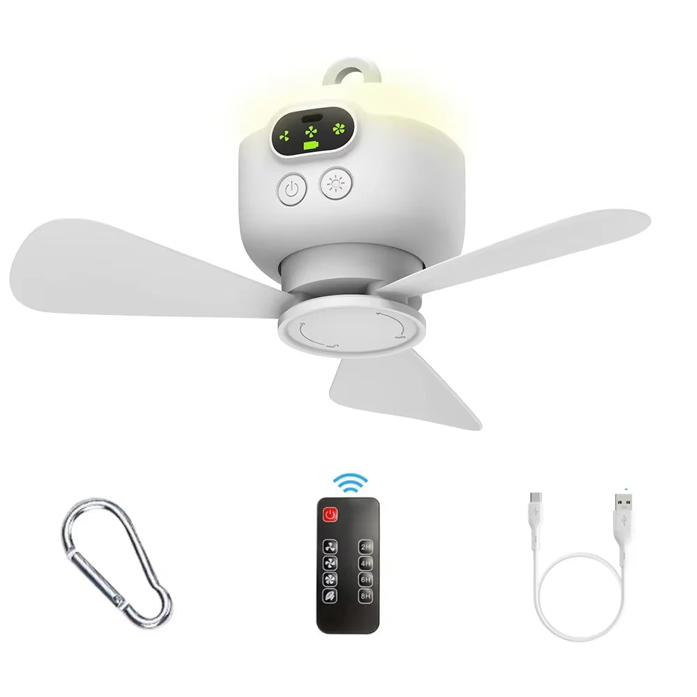 Portable Ceiling Fans 8000Mah Outdoor Camping Fan Tent Ventilator Cooler Rechargeable Electric Fan Remote Control LED Lighting
