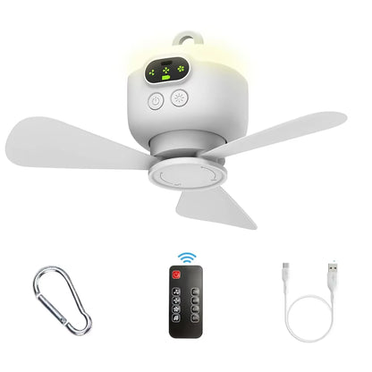Portable Ceiling Fans 8000Mah Outdoor Camping Fan Tent Ventilator Cooler Rechargeable Electric Fan Remote Control LED Lighting