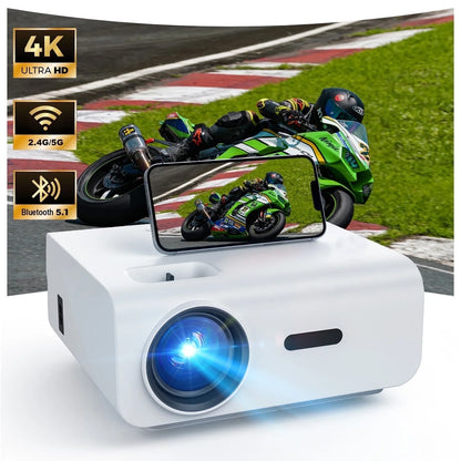 1080P Projector with 5G Wifi and Bluetooth, 240 ANSI, Support 4K, Compatible with Soundbar, 100" Screen Included