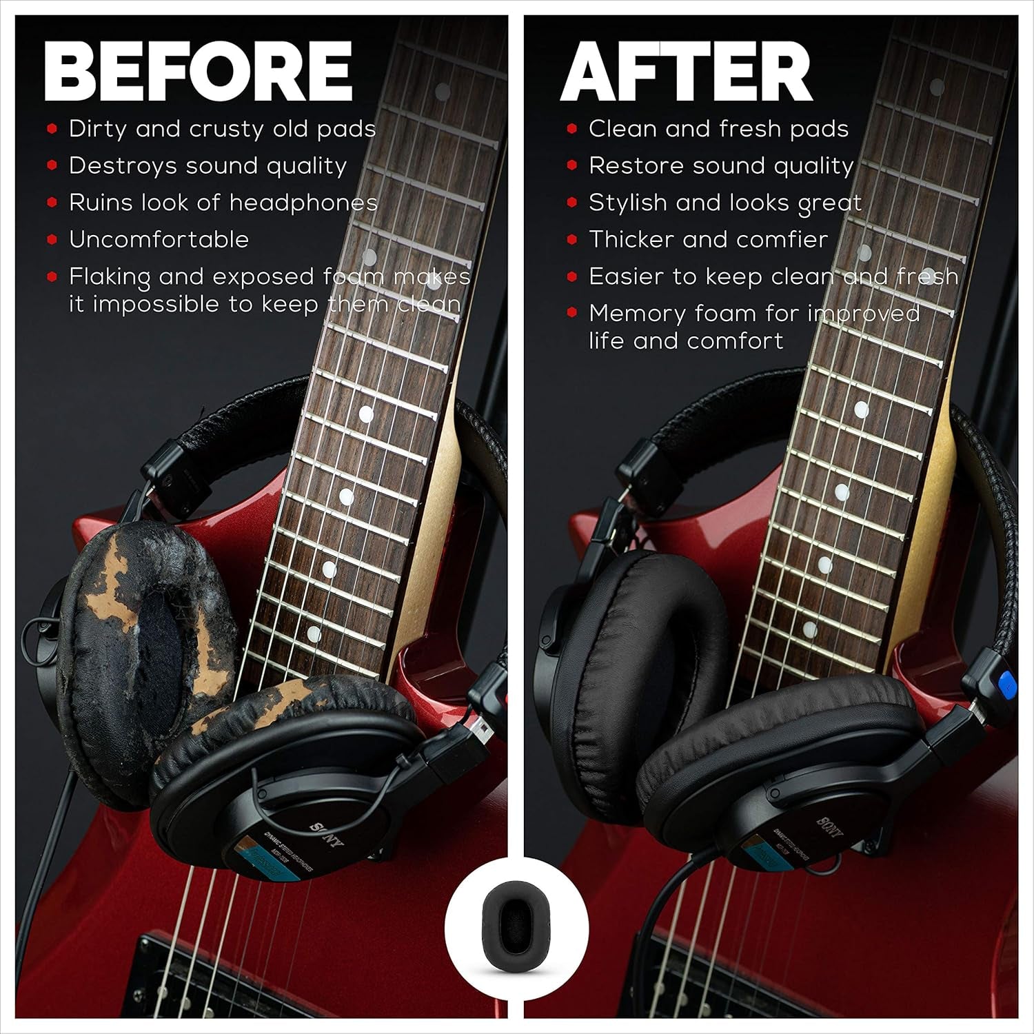 Replacement Earpads for Sony MDR 7506 Headphones - Quality Vegan Leather, Memory Foam Comfort, Long Lasting & Durable, Also Works with Headphones like Steelseries Arctis, ATH-M50X & More