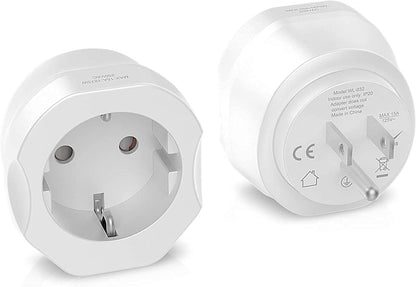 2 Pack European to US Plug Adapter,  EU to US Adapter, Europe to USA Travel Converter for Most of EU Spain France Type C E F Plugs to America