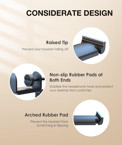 Headphone Stand Hook for Desk, Foldable under Table Headset Holder with Built-In Cable Clip Organizer, Clamp Hanger Mount for PC Gaming, Office, Backpack, Bag, Purse Hanging