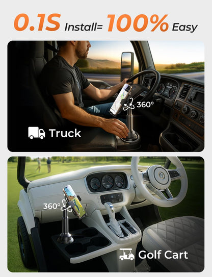 Cup Phone Holder No Shaking Phone Holder for Car, 360° Adjustable Iphone Holder for Car Accessories for Women Truck Jeep Golf for Iphone 16E 16 15 14 13 Pro Max Samsung S25 All 4-17'' Phone