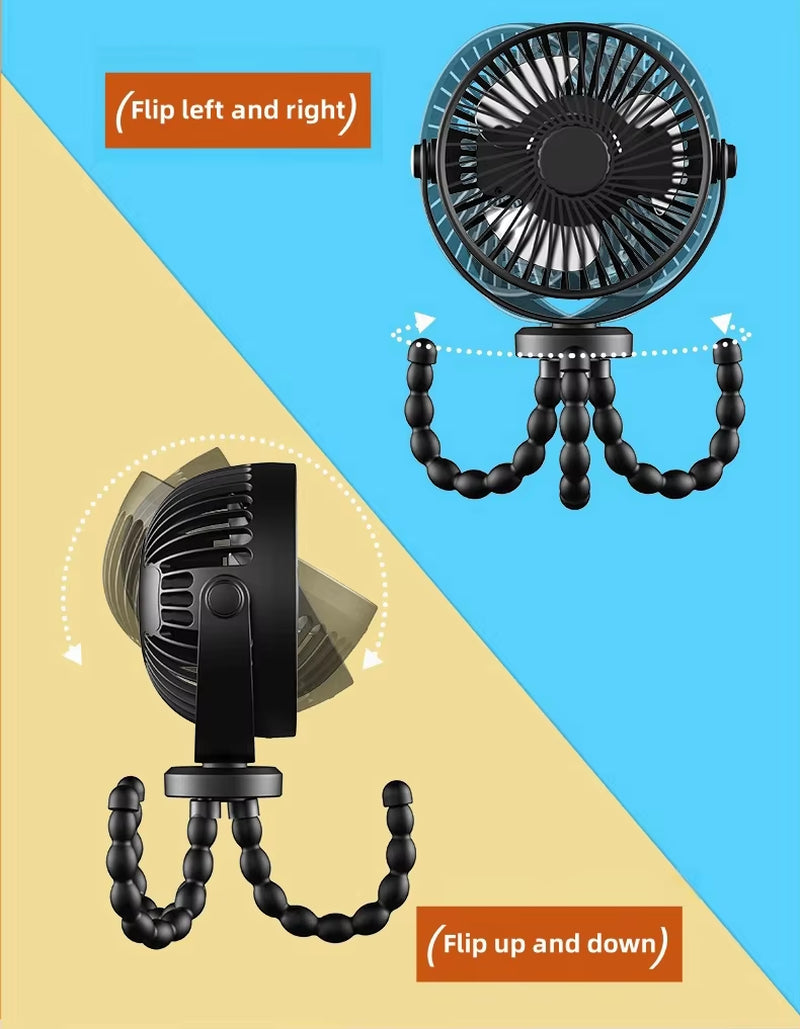 Mini Portable Stroller Fan,3 Speed Rechargeable,360° Rotate Flexible Tripod Better Cooling for Car Seat Crib Treadmill 5000Mah