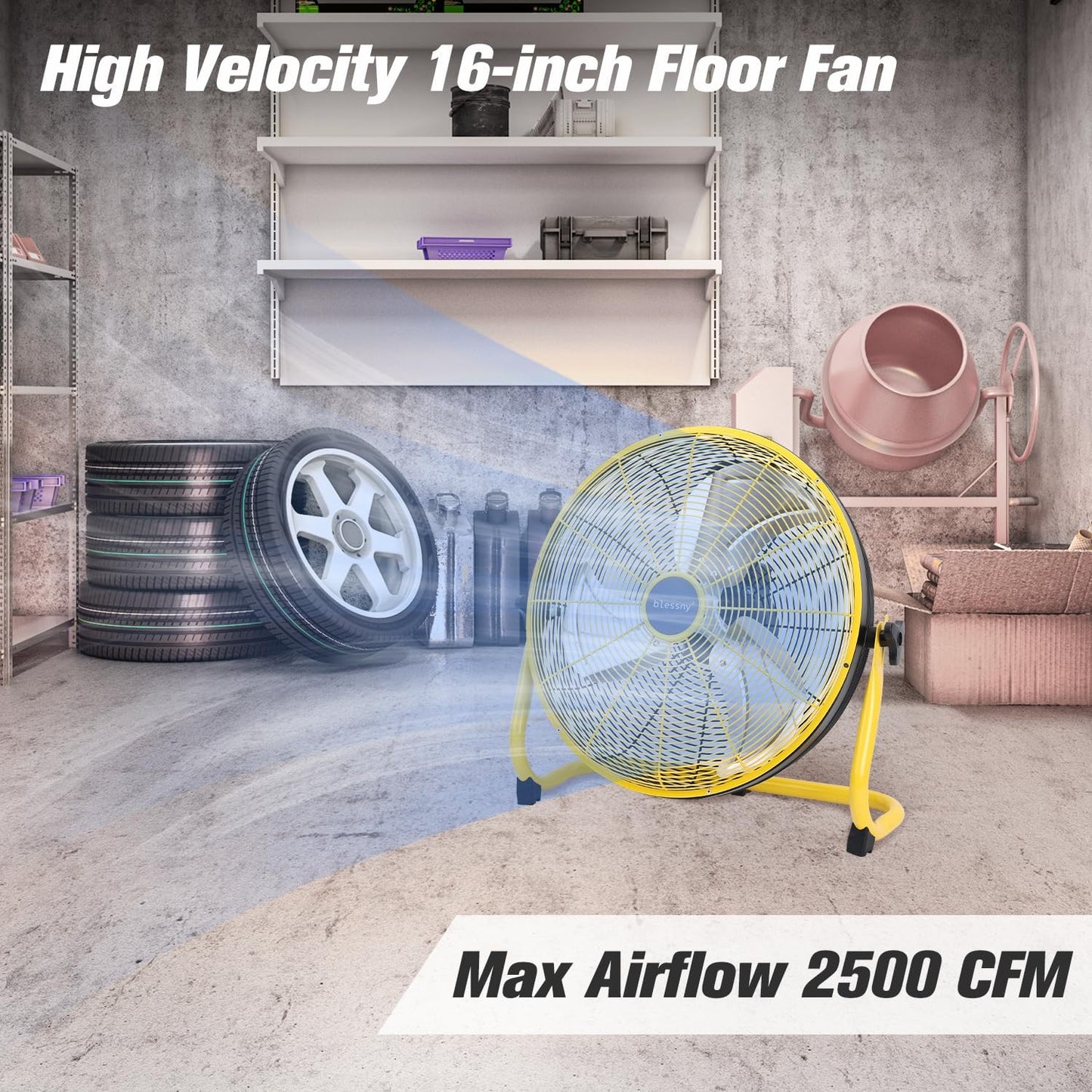 16" Battery Operated Floor Fan, 20000 Mah Large Rechargeable Cordless Fan for Ca