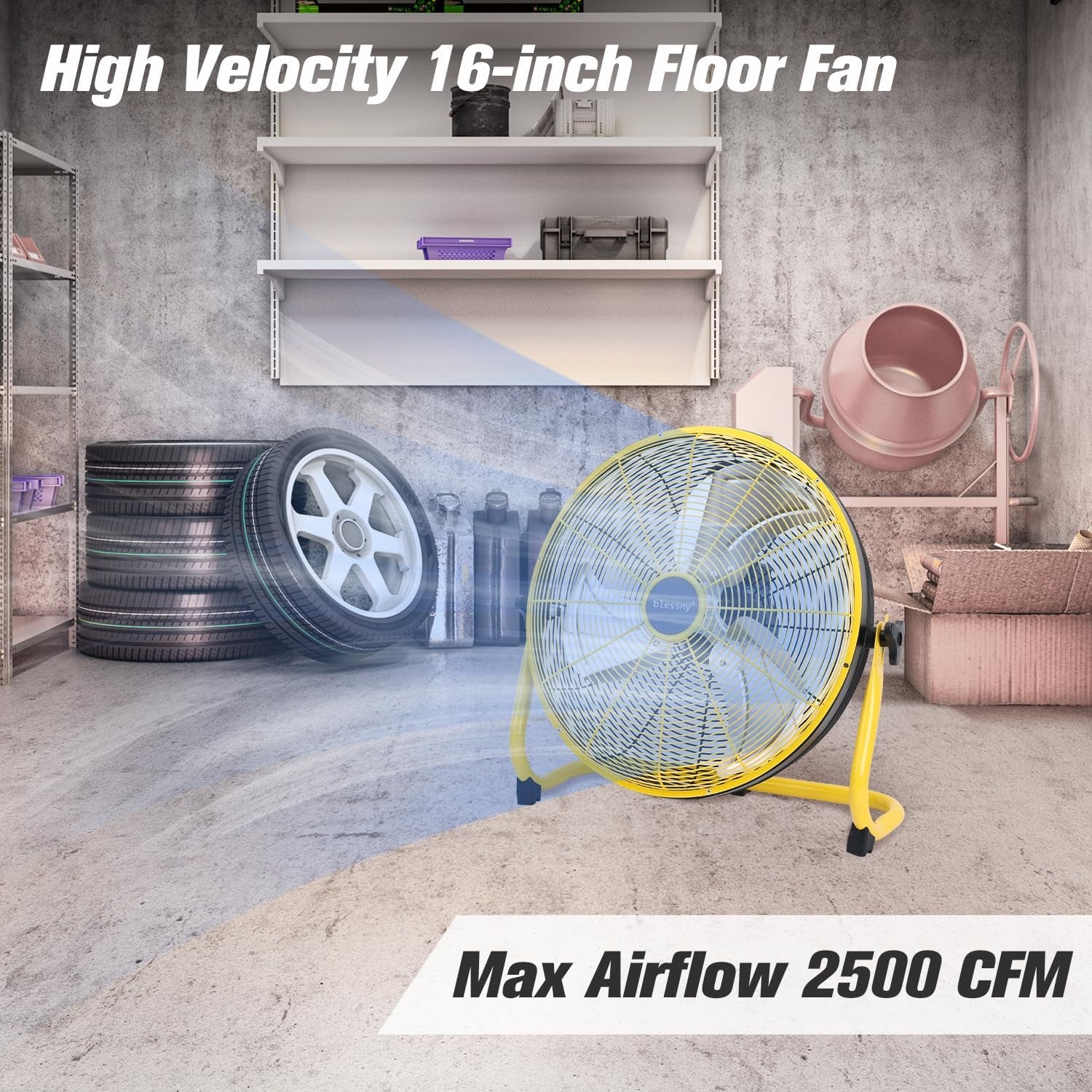 16" Battery Operated Floor Fan, 20000 Mah Large Rechargeable Cordless Fan for Ca